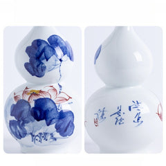 Jingdezhen ceramic hand-painted lotus gourd vase, home Chinese style living room flower arrangement ornaments, high-end flower vase