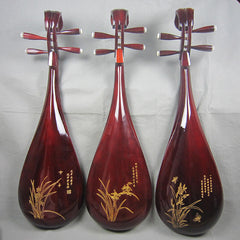 Adult pipa;Bone flower pipa instrument, graded mahogany carved peony flower head pipa