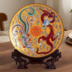 Jingdezhen ceramic decoration, luminous dragon and phoenix, home/office ornaments, 10-inch ceramic appreciation plate "Luminous Dragon and Phoenix"