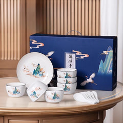 Chinese style bowl and tableware gift box, practical ceramics, bowl and plate set