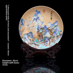 Jingdezhen ceramic live ceramic 10-inch appreciation plate "A Thousand Miles of Rivers and Mountains" porcelain plate new Chinese style plate ornaments