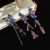 【Purely handmade】Chinese style design gradient blue high-end hairpin set, tassel ancient costume makeup, Hanfu hair accessories