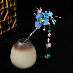 【Purely handmade】Chinese style design, Hanfu headdress, blue hairpin set, tassel ancient costume makeup