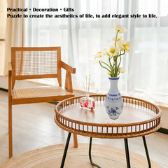 Light luxury high-end vase, puzzle flower arrangement ceramic vase, living room decoration, blue and white porcelain