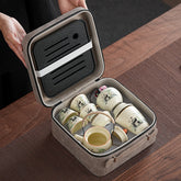 Panda Handle Pot + 4 Cups + Square Stone-Proofing Tray Square Gray BagCute panda Huang Ru tea set, tea brewing, Kung Fu ceramic teapot, holiday gift, home, travel, outdoor set