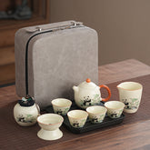 Cute panda Huang Ru tea set, tea brewing, Kung Fu ceramic teapot, holiday gift, home, travel, outdoor set