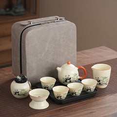 Cute panda Huang Ru tea set, tea brewing, Kung Fu ceramic teapot, holiday gift, home, travel, outdoor set