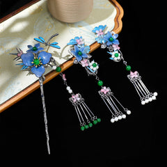 【Purely handmade】Chinese style design, Hanfu headdress, blue hairpin set, tassel ancient costume makeup