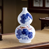 Jingdezhen ceramic hand-painted lotus gourd vase, home Chinese style living room flower arrangement ornaments, high-end flower vase