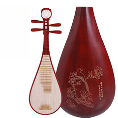 Adult pipa;Bone flower pipa instrument, graded mahogany carved peony flower head pipa
