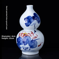 Jingdezhen ceramic hand-painted lotus gourd vase, home Chinese style living room flower arrangement ornaments, high-end flower vase