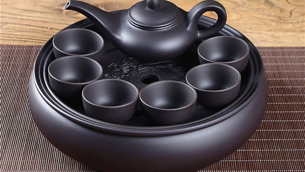 Purple clay Kung Fu tea set home living room office small set simple tea brewing tea set ceramic tea tray teapot teacup