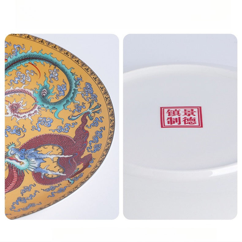 Jingdezhen ceramic decoration, luminous dragon and phoenix, home/office ornaments, 10-inch ceramic appreciation plate "Luminous Dragon and Phoenix"