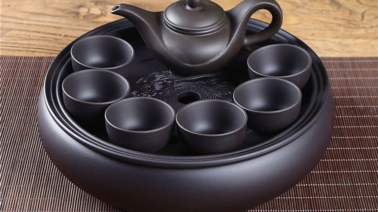 Purple clay Kung Fu tea set home living room office small set simple tea brewing tea set ceramic tea tray teapot teacup