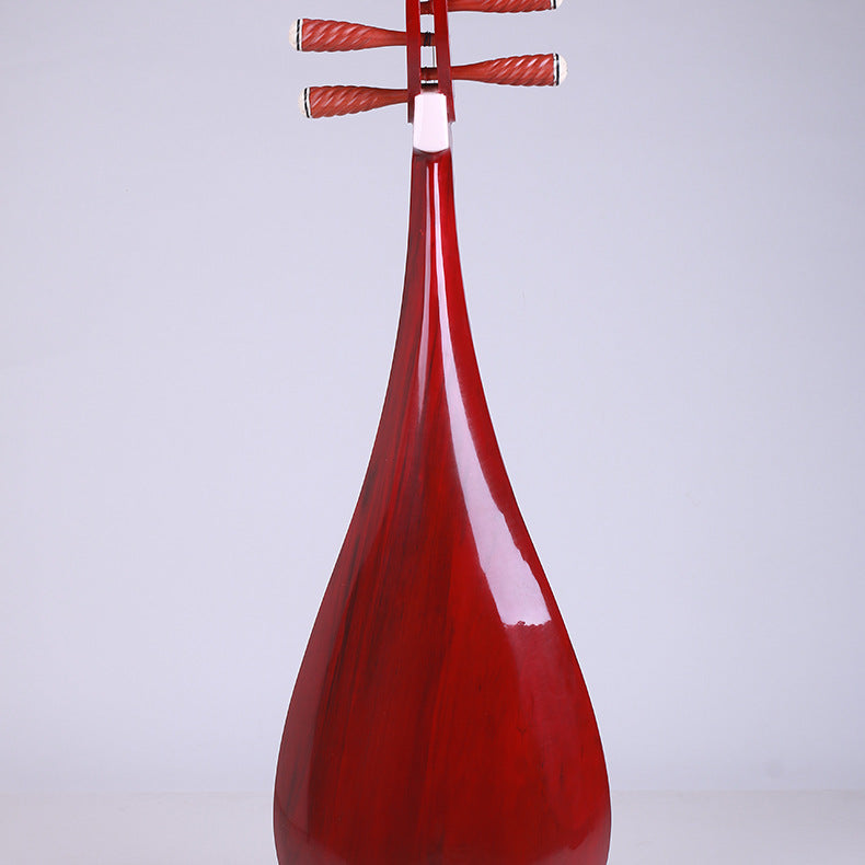 Adult pipa；Bone flower pipa instrument, graded mahogany carved peony flower head pipa