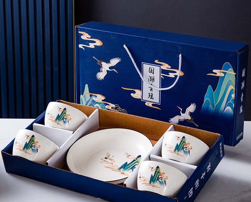 Chinese style bowl and tableware gift box, practical ceramics, bowl and plate set
