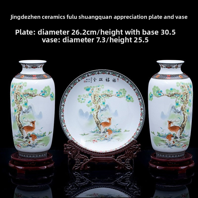 Jingdezhen ceramics double blessing plate and vase