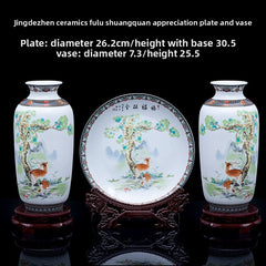 Jingdezhen ceramics double blessing plate and vase