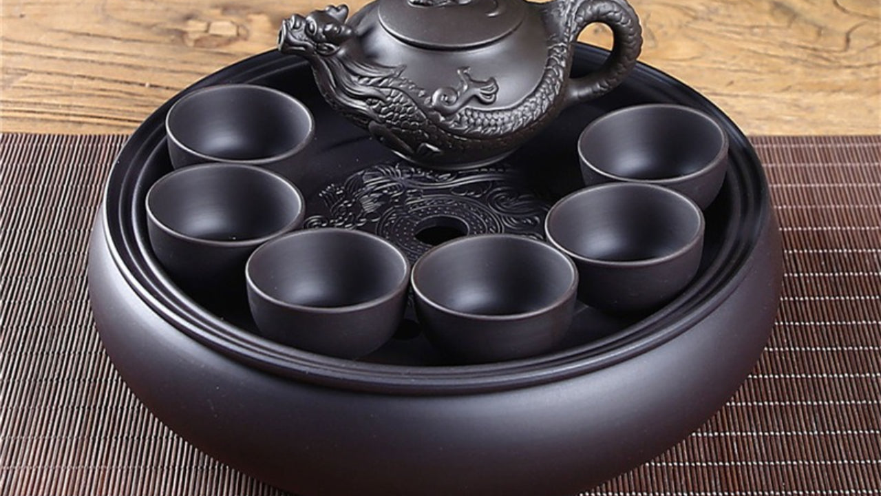 Purple clay Kung Fu tea set home living room office small set simple tea brewing tea set ceramic tea tray teapot teacup