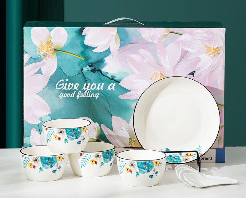 Chinese style bowl and tableware gift box, practical ceramics, bowl and plate set