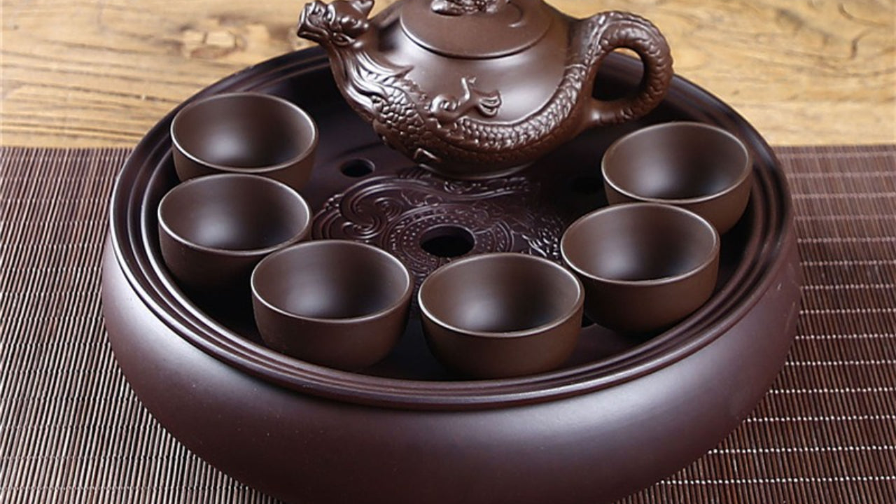 Purple clay Kung Fu tea set home living room office small set simple tea brewing tea set ceramic tea tray teapot teacup