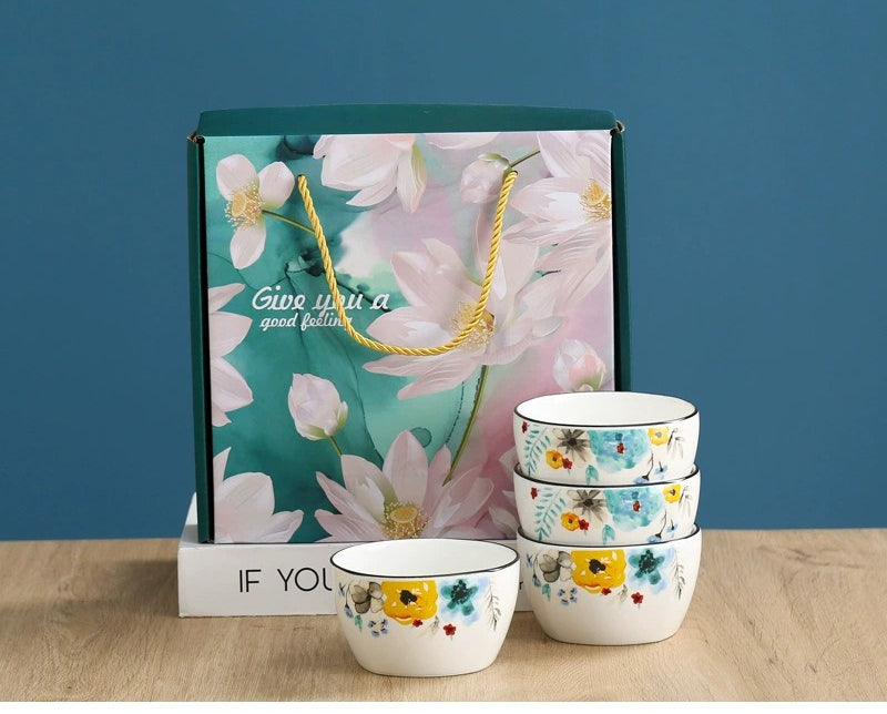 Chinese style bowl and tableware gift box, practical ceramics, bowl and plate set