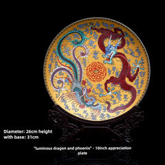 Jingdezhen ceramic decoration, luminous dragon and phoenix, home/office ornaments, 10-inch ceramic appreciation plate "Luminous Dragon and Phoenix"