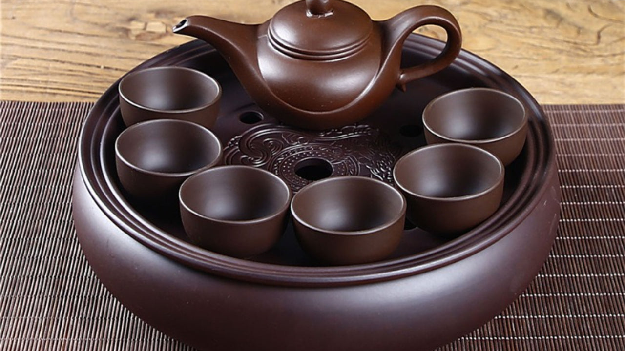Purple clay Kung Fu tea set home living room office small set simple tea brewing tea set ceramic tea tray teapot teacup