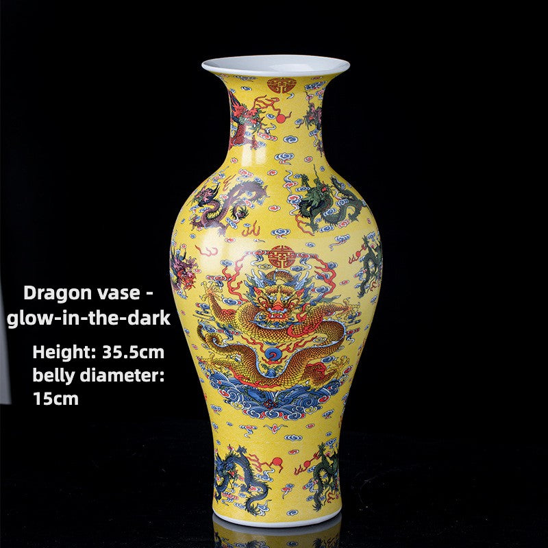 Jingdezhen ceramics new Chinese style home, antique decorations dragon pattern vase - luminous