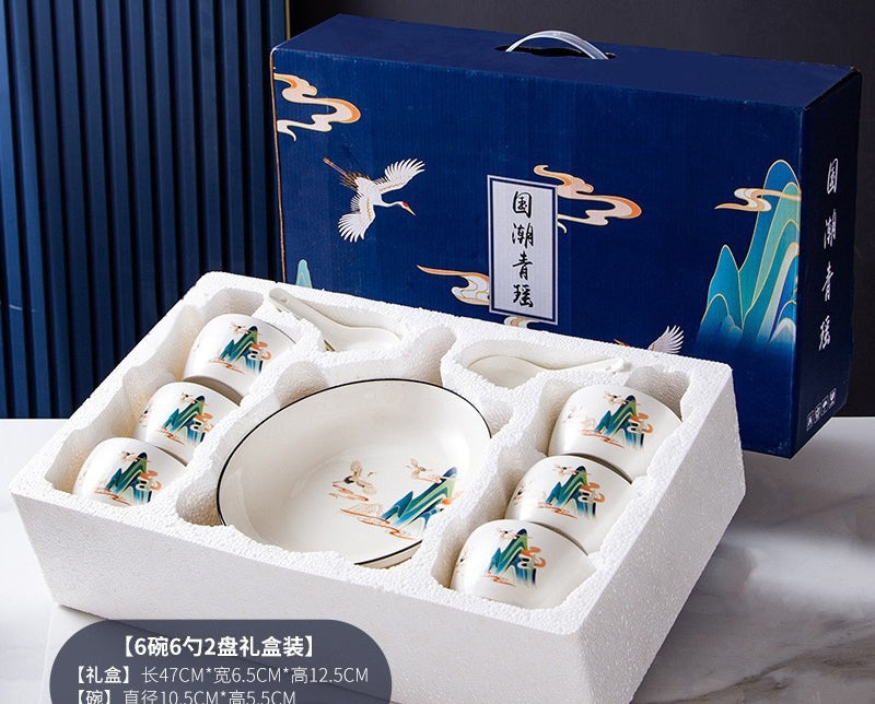Chinese style bowl and tableware gift box, practical ceramics, bowl and plate set