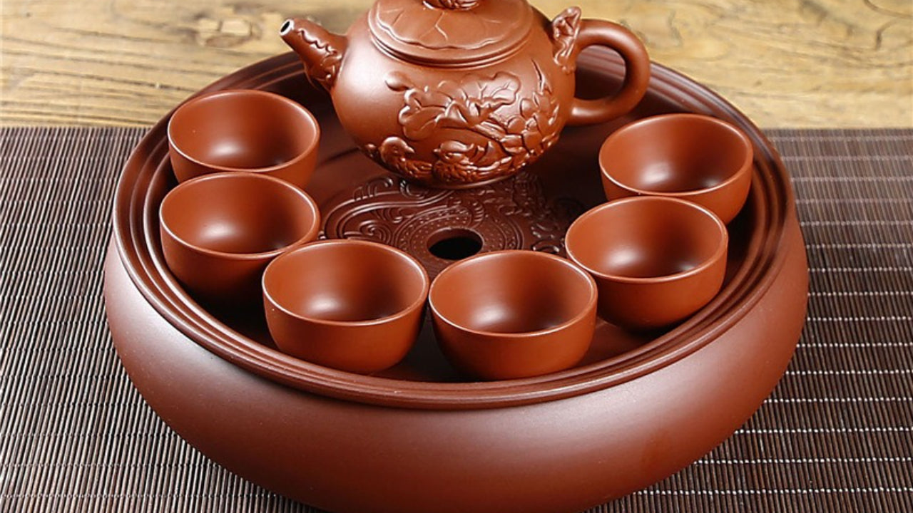 Purple clay Kung Fu tea set home living room office small set simple tea brewing tea set ceramic tea tray teapot teacup