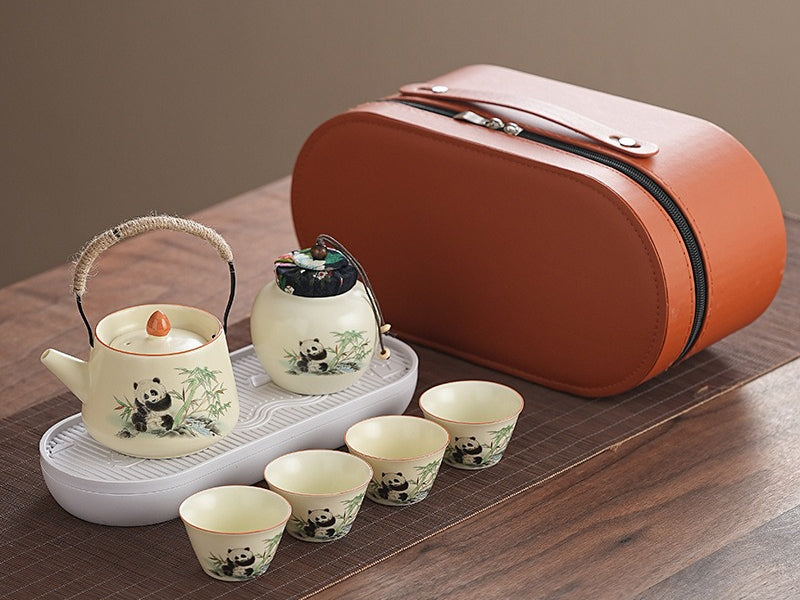 Cute panda Huang Ru tea set, tea brewing, Kung Fu ceramic teapot, holiday gift, home, travel, outdoor set