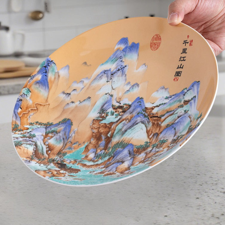 Jingdezhen ceramic live ceramic 10-inch appreciation plate "A Thousand Miles of Rivers and Mountains" porcelain plate new Chinese style plate ornaments