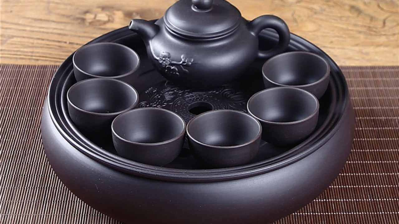 Purple clay Kung Fu tea set home living room office small set simple tea brewing tea set ceramic tea tray teapot teacup