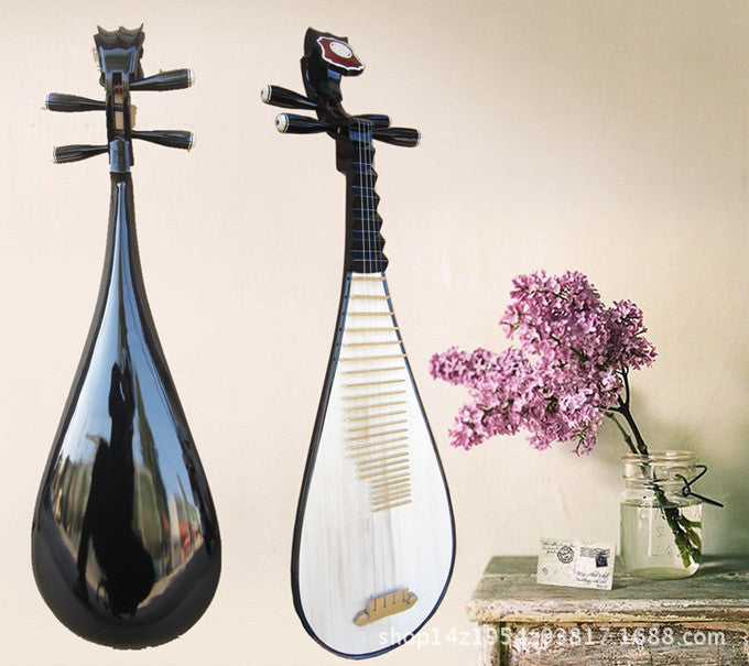 Adult pipa；Bone flower pipa instrument, graded mahogany carved peony flower head pipa