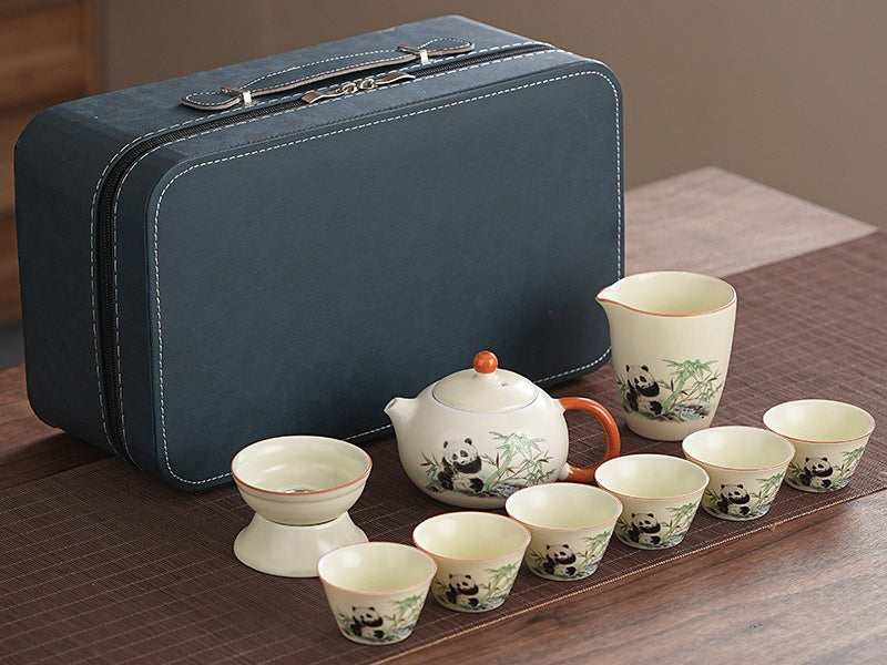 Cute panda Huang Ru tea set, tea brewing, Kung Fu ceramic teapot, holiday gift, home, travel, outdoor set