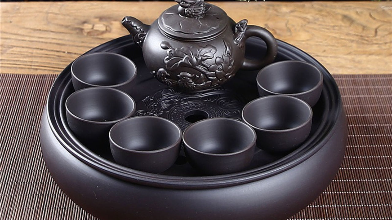 Purple clay Kung Fu tea set home living room office small set simple tea brewing tea set ceramic tea tray teapot teacup