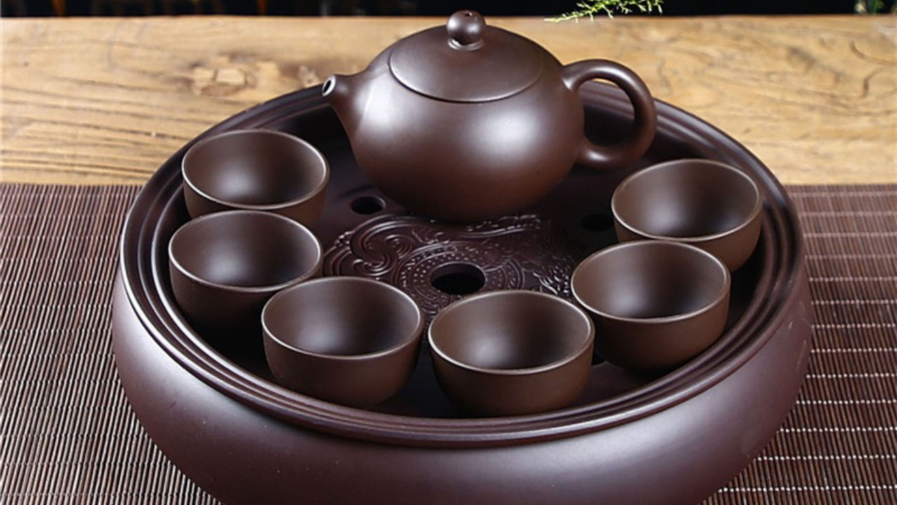 Purple clay Kung Fu tea set home living room office small set simple tea brewing tea set ceramic tea tray teapot teacup