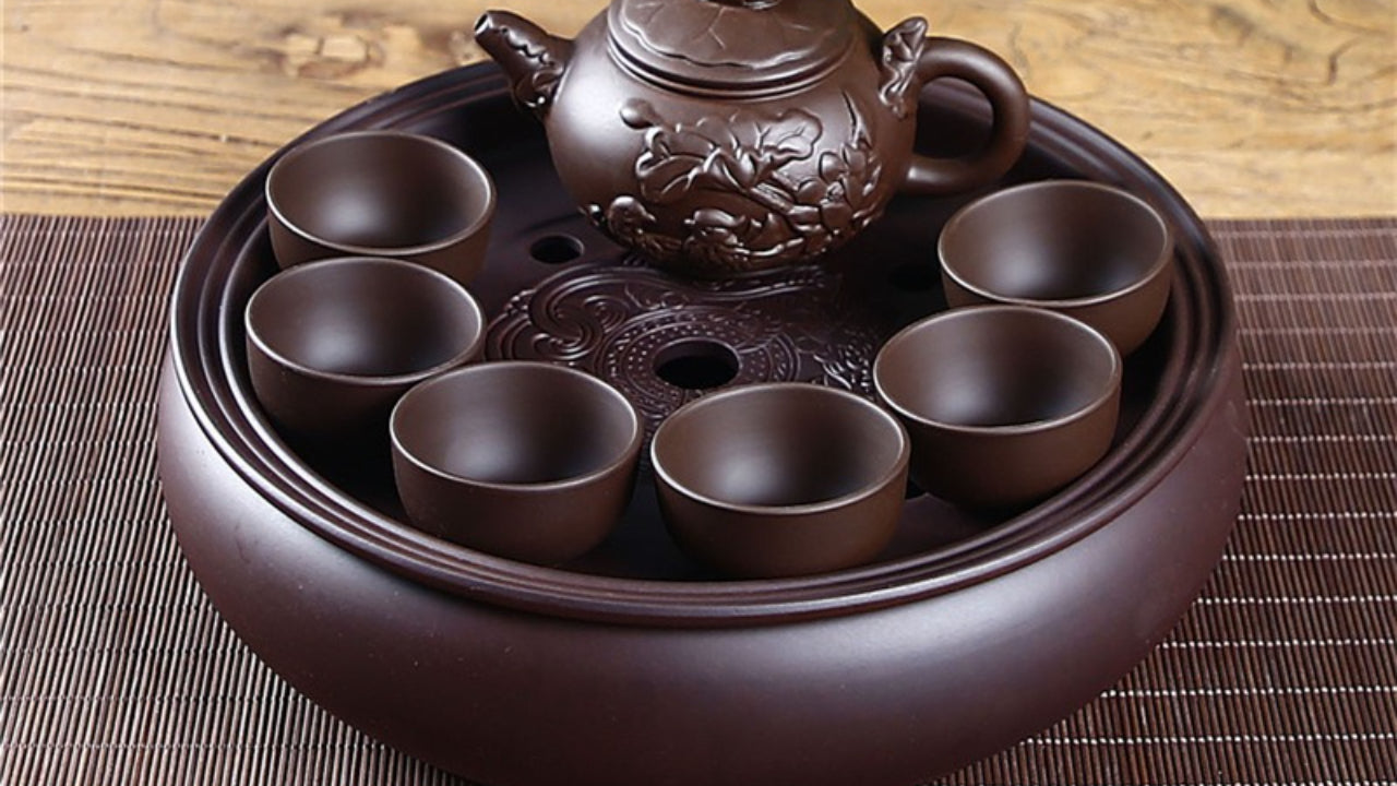 Purple clay Kung Fu tea set home living room office small set simple tea brewing tea set ceramic tea tray teapot teacup