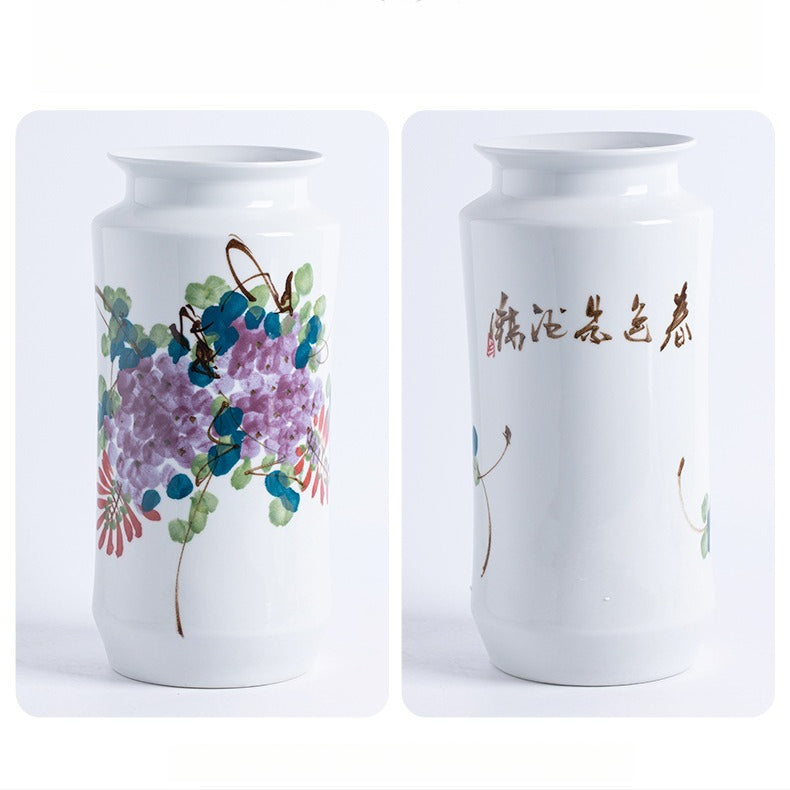 Jingdezhen ceramic hand-painted wisteria flower calligraphy and painting vase