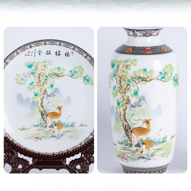 Jingdezhen ceramics double blessing plate and vase