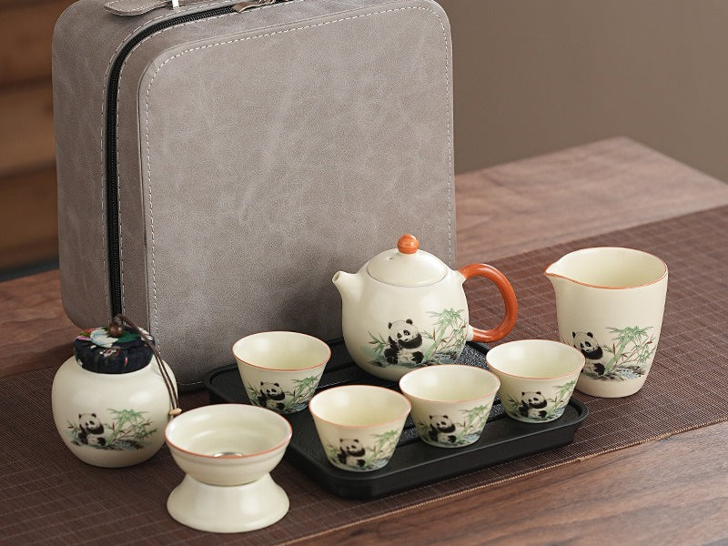 Cute panda Huang Ru tea set, tea brewing, Kung Fu ceramic teapot, holiday gift, home, travel, outdoor set