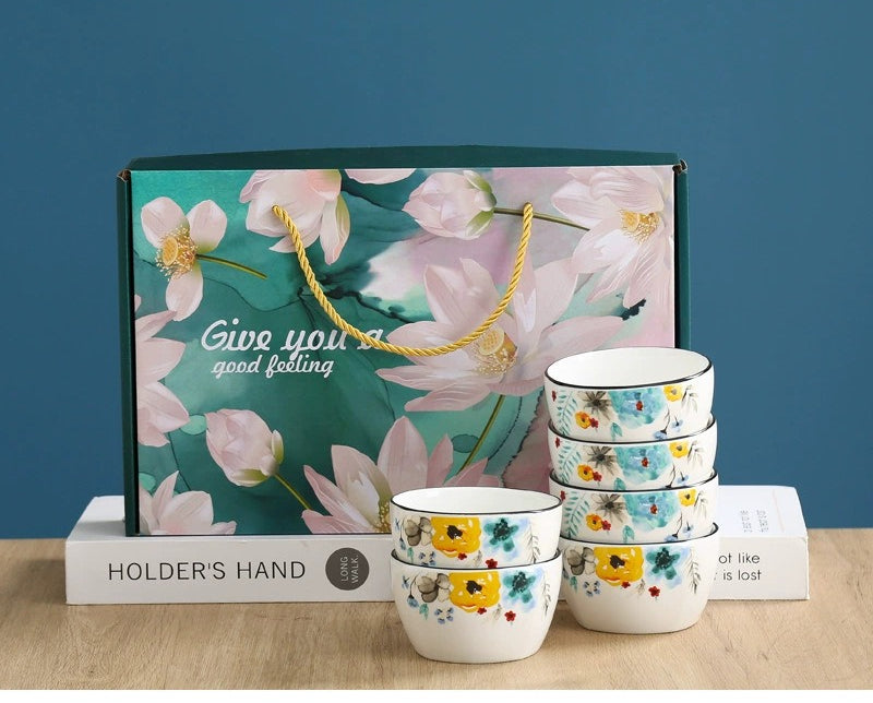 Chinese style bowl and tableware gift box, practical ceramics, bowl and plate set