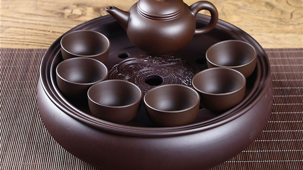 Purple clay Kung Fu tea set home living room office small set simple tea brewing tea set ceramic tea tray teapot teacup