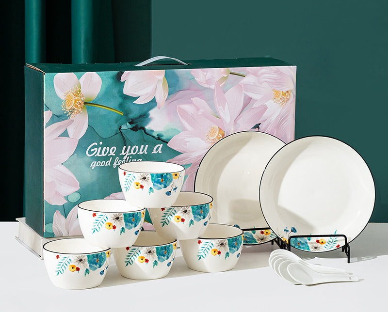 Chinese style bowl and tableware gift box, practical ceramics, bowl and plate set