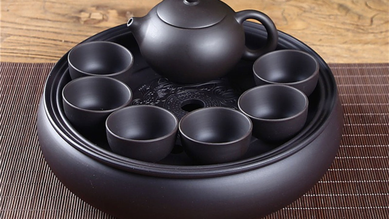 Purple clay Kung Fu tea set home living room office small set simple tea brewing tea set ceramic tea tray teapot teacup