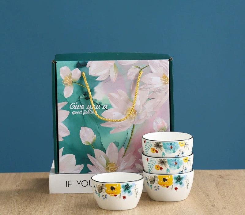 Chinese style bowl and tableware gift box, practical ceramics, bowl and plate set