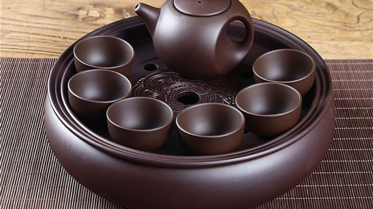 Purple clay Kung Fu tea set home living room office small set simple tea brewing tea set ceramic tea tray teapot teacup
