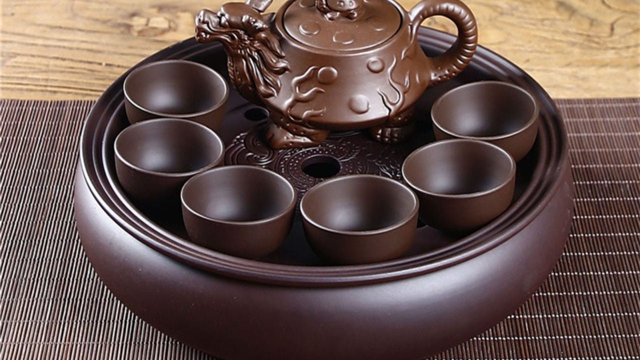 Purple clay Kung Fu tea set home living room office small set simple tea brewing tea set ceramic tea tray teapot teacup