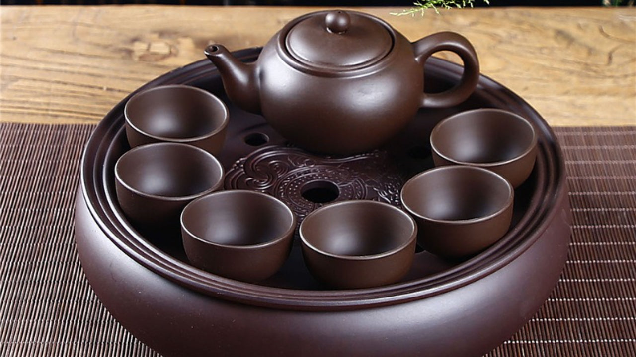 Purple clay Kung Fu tea set home living room office small set simple tea brewing tea set ceramic tea tray teapot teacup